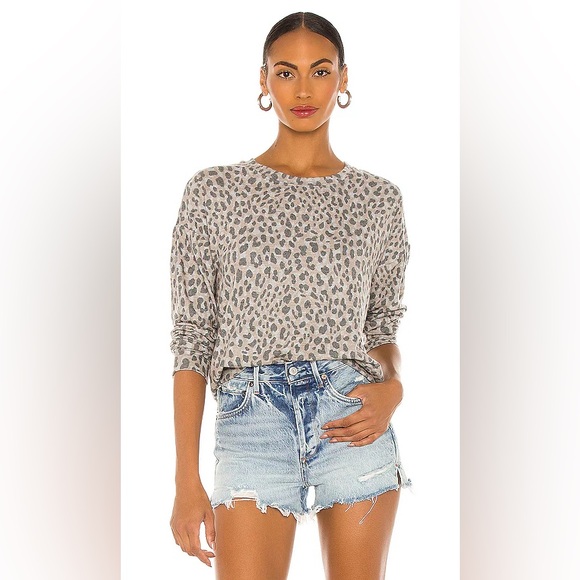 Anthropologie Sweaters - Sundry | Anthropologie Leopard Cozy Sweatshirt in Heather Grey Size 1 : Small